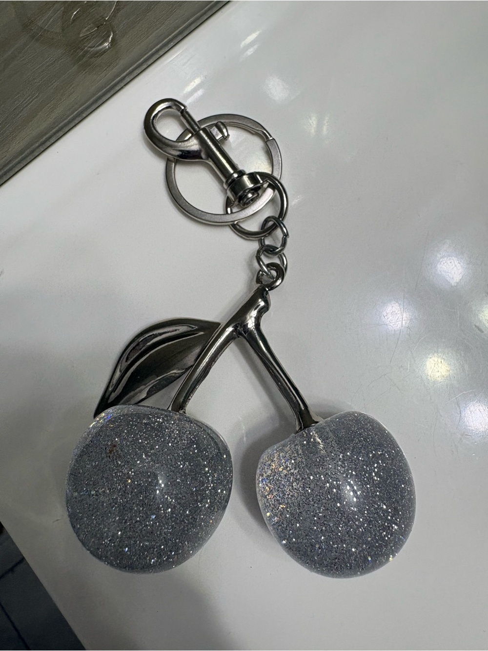 Glitter Cherry Keychain - Silver Sparkle - Picture 2 of 2